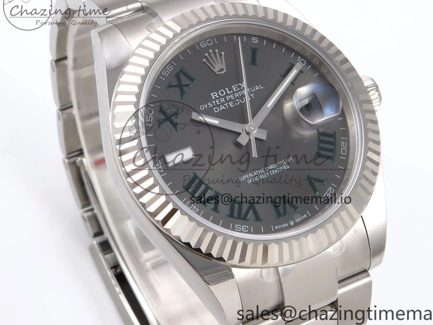 0509 GoodFit DateJust 41 126334 EWEF Best Edition Gray Dial Green Roman on Oyster Bracelet A 1054